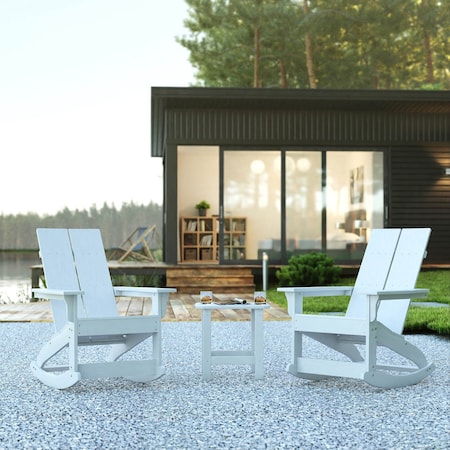 Flash Furniture 2 Modern White Adirondack Rockers & Side Table JJ-C14709-2-T14001-WH-GG